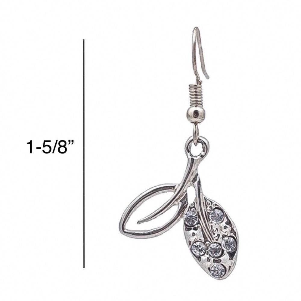 CLOSEOUT!  Silver Leaf CZ Dangle Earrings - Picture 5 of 6